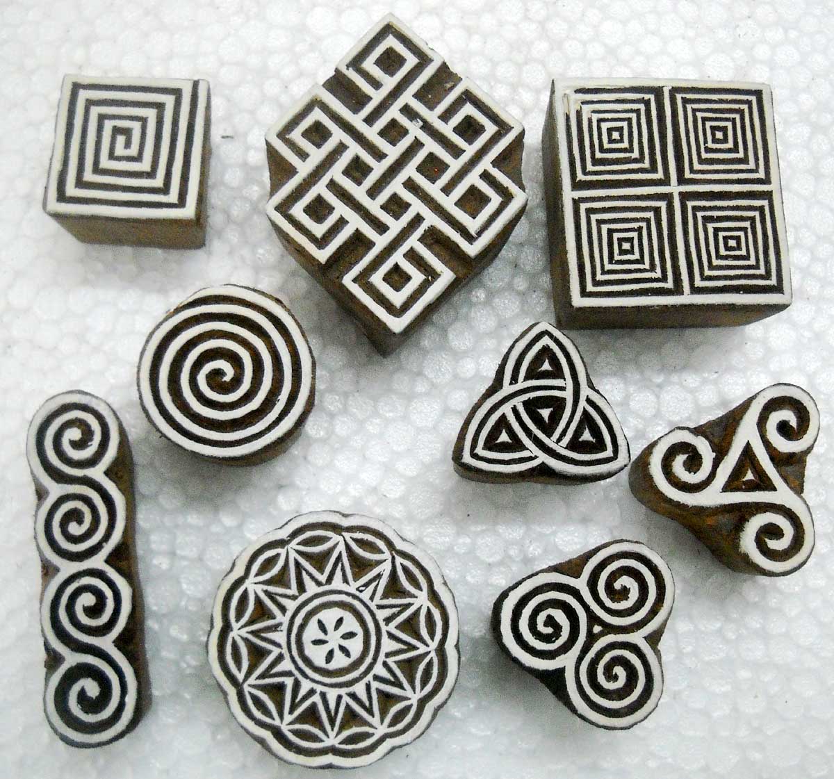 Wholesale Lot of Nine Exotic Wooden Block Stamps/ Tattoo/ Handcarved Indian Textile Printing Blocks