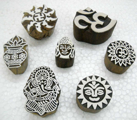 Wholesale Pack of Seven Hindu Spiritual Block Stamps/Tattoo/Indian Textile Printing Blocks