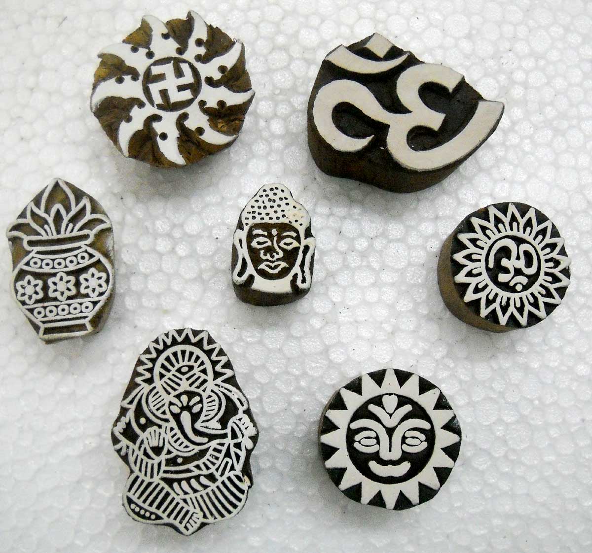 Wholesale Pack of Seven Hindu Spiritual Block Stamps/Tattoo/Indian Textile Printing Blocks