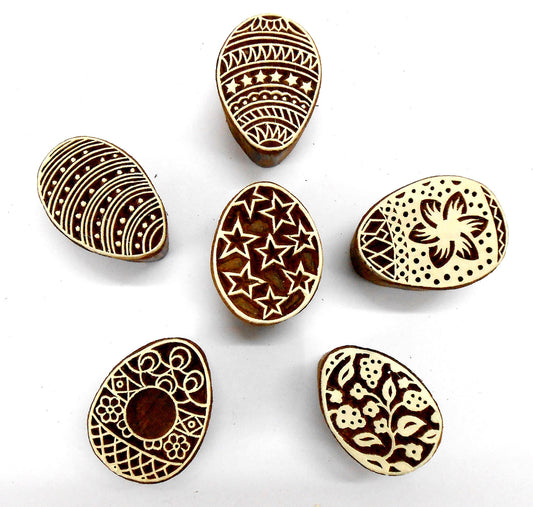 Crafts of India Egg/Oval Wooden Blocks for Stamping, Block Printing on Textiles, Pottery Crafts, Henna, Scrapbooking, Wall Painting (Set of 6)