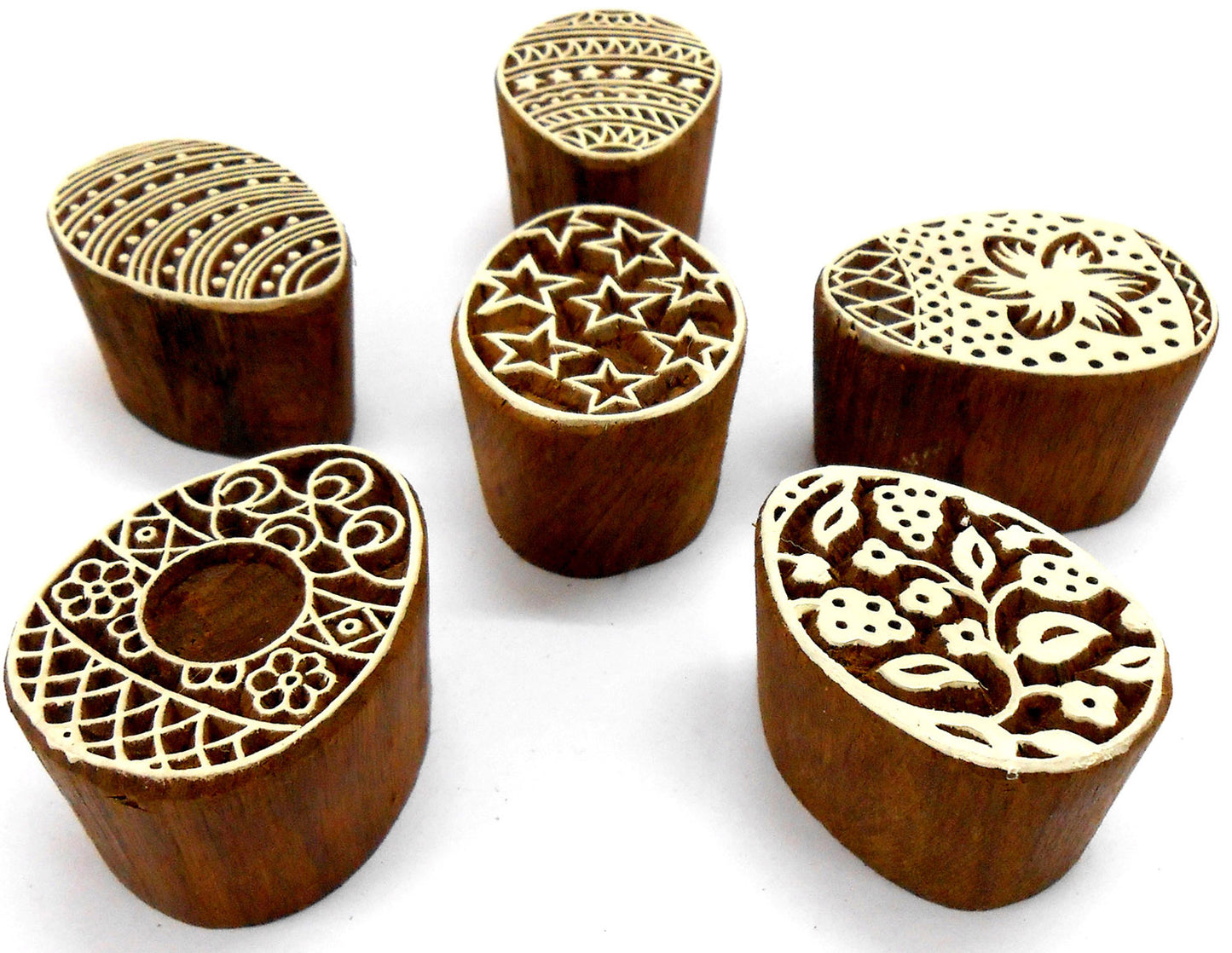 Crafts of India Egg/Oval Wooden Blocks for Stamping, Block Printing on Textiles, Pottery Crafts, Henna, Scrapbooking, Wall Painting (Set of 6)