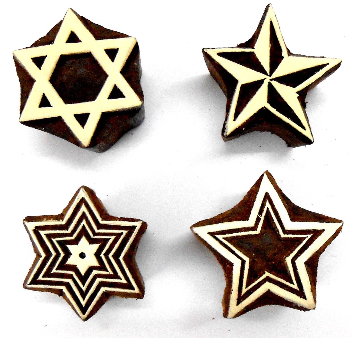 Crafts of India Shining Four Stars Wooden Blocks Stamps for Printing on Textiles, Pottery Crafts,Henna, Scrapbooking (Set of 4)