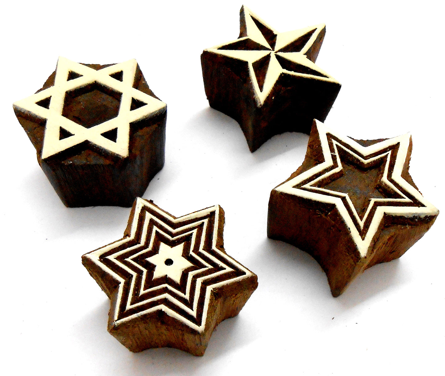 Crafts of India Shining Four Stars Wooden Blocks Stamps for Printing on Textiles, Pottery Crafts,Henna, Scrapbooking (Set of 4)