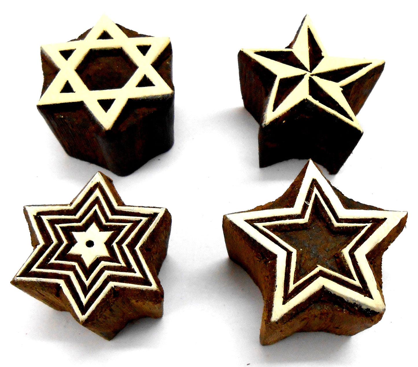 Crafts of India Shining Four Stars Wooden Blocks Stamps for Printing on Textiles, Pottery Crafts,Henna, Scrapbooking (Set of 4)
