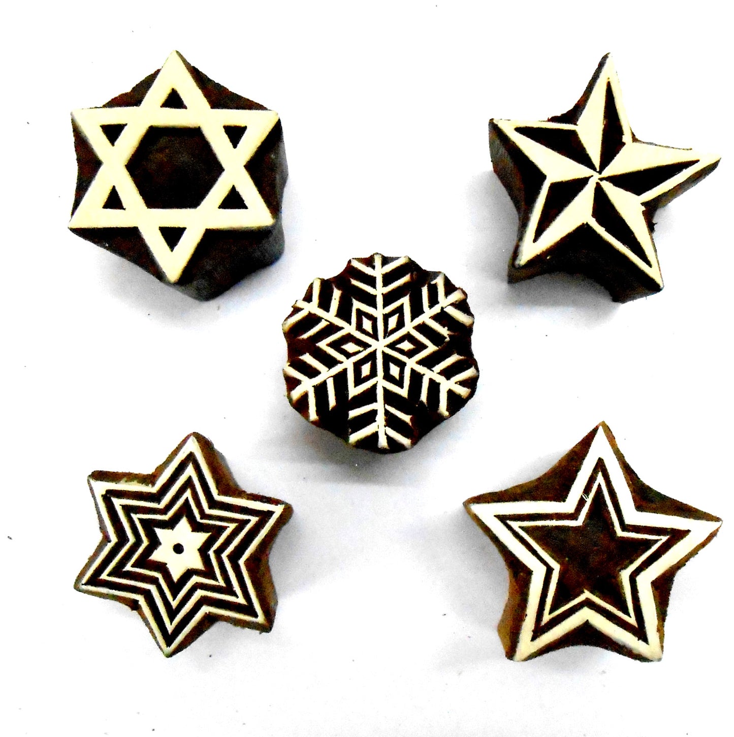 Crafts of India Stylish Elegant Five Stars Wooden Blocks Stamps for Printing on Textiles, Pottery Crafts,Henna, Scrapbooking (Set of 5)