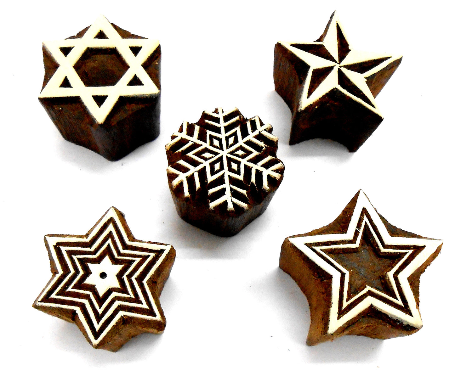 Crafts of India Stylish Elegant Five Stars Wooden Blocks Stamps for Printing on Textiles, Pottery Crafts,Henna, Scrapbooking (Set of 5)