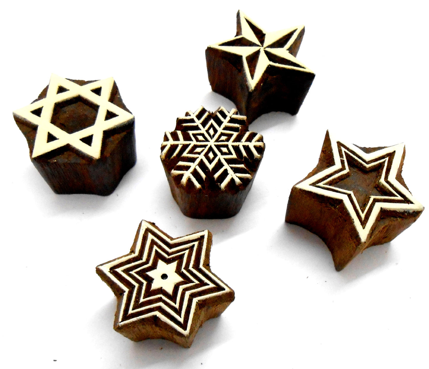 Crafts of India Stylish Elegant Five Stars Wooden Blocks Stamps for Printing on Textiles, Pottery Crafts,Henna, Scrapbooking (Set of 5)