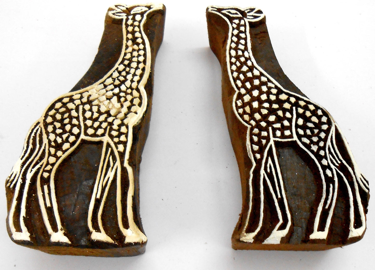 Crafts of India Pair of Giraffe Wooden Blocks Stamps for Printing on Textiles, Henna, Scrapbooking (Set of 2)