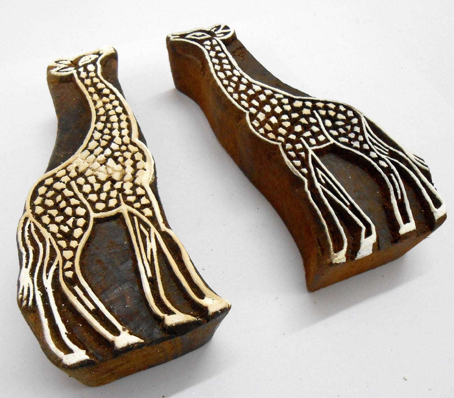 Crafts of India Pair of Giraffe Wooden Blocks Stamps for Printing on Textiles, Henna, Scrapbooking (Set of 2)