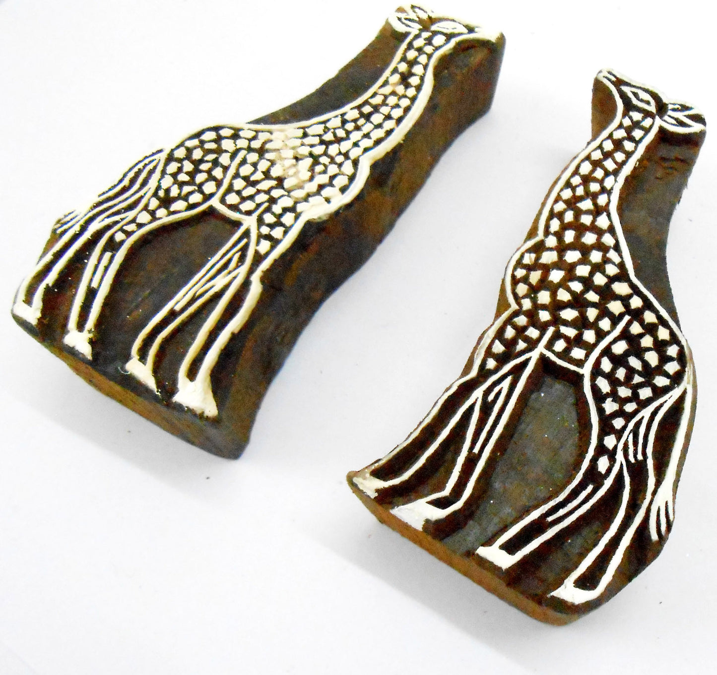 Crafts of India Pair of Giraffe Wooden Blocks Stamps for Printing on Textiles, Henna, Scrapbooking (Set of 2)