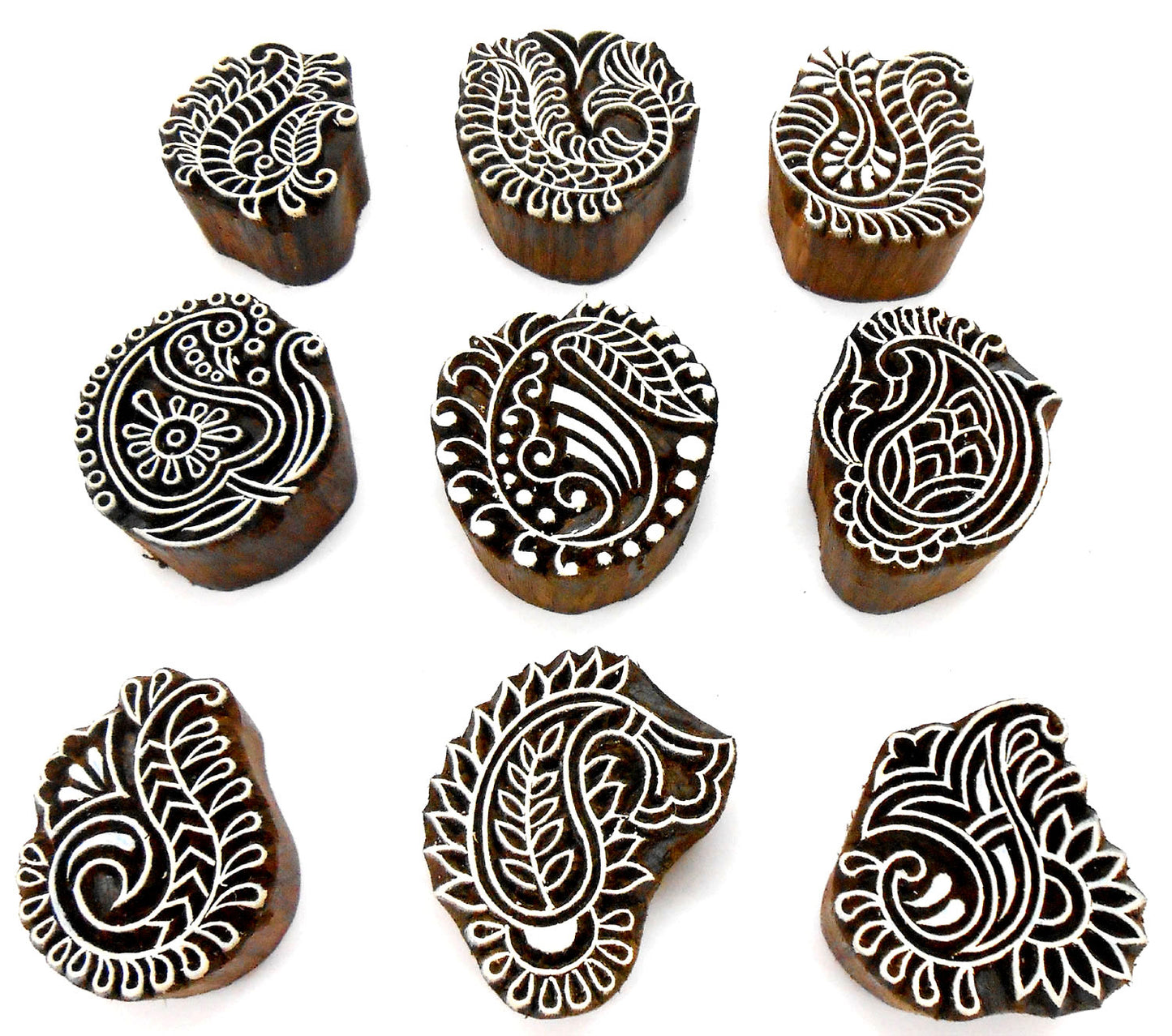 Crafts of India Stylish Paisley Wooden Blocks for Stamping, Block Printing on Textiles, Henna, Scrapbooking, Wall Painting (Set of 9)