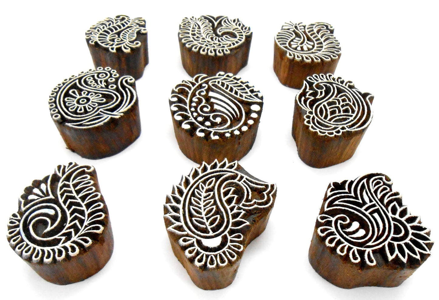 Crafts of India Stylish Paisley Wooden Blocks for Stamping, Block Printing on Textiles, Henna, Scrapbooking, Wall Painting (Set of 9)