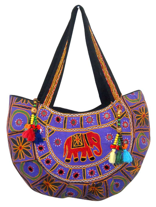 Designer Multi Colored Elephant Design Hand Embroidered Banjara Shoulder Bag