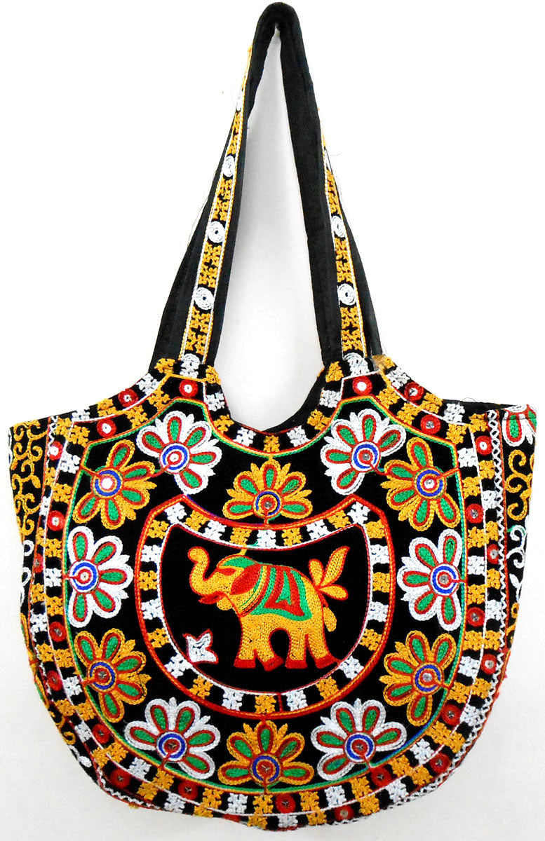 Crafts of India Handcrafted Ethnic Embroidered Rajasthani Boho Elephant Shoulder Bag For Women