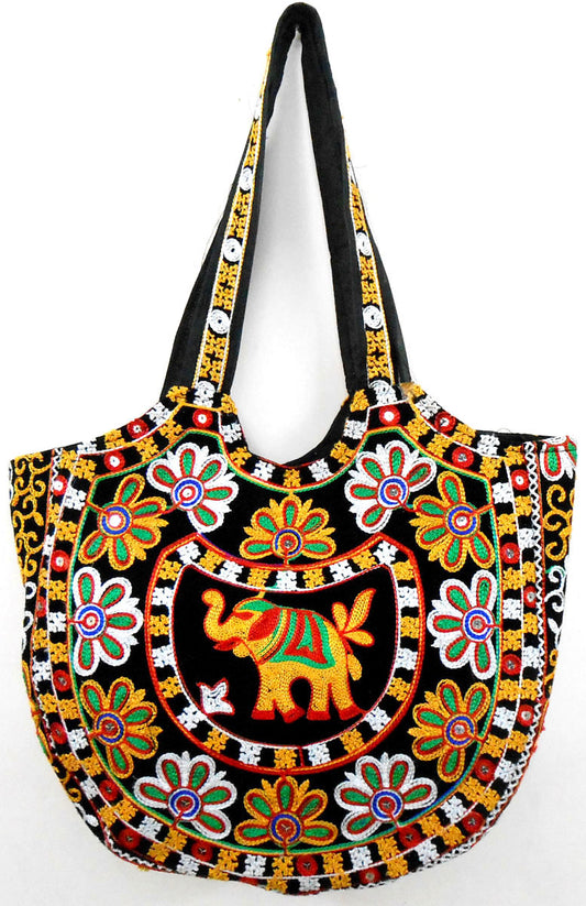Crafts of India Handcrafted Ethnic Embroidered Rajasthani Boho Elephant Shoulder Bag For Women