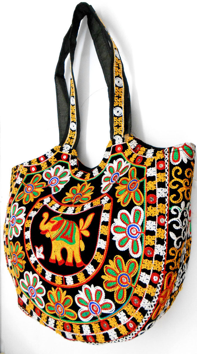 Crafts of India Handcrafted Ethnic Embroidered Rajasthani Boho Elephant Shoulder Bag For Women