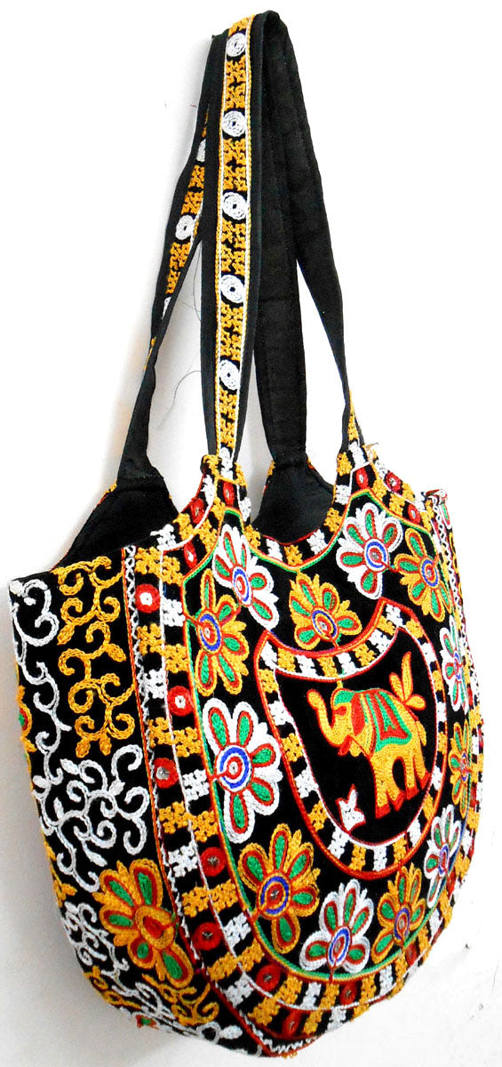 Crafts of India Handcrafted Ethnic Embroidered Rajasthani Boho Elephant Shoulder Bag For Women