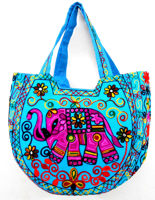 Crafts of India Handcrafted Ethnic Embroidered Rajasthani Boho Elephant Shoulder Blue Bag For Women