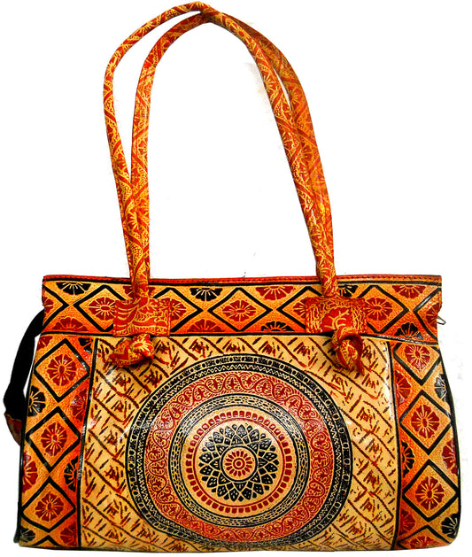 Mandala Design/Circles Design traditional Indian 100% Genuine Pure Shantiniketan Leather Shoulder Bag