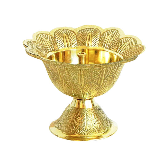 Crafts of India : Pure Brass Devdas Akhand Diya Deepak, Puja Dia, Oil Lamp, Traditional Design for Pooja Room, Home Décor, Diwali/Navratri/Festival Gift