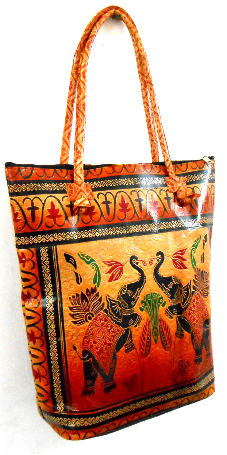Buy red printed leather bags from Amar Kutir online