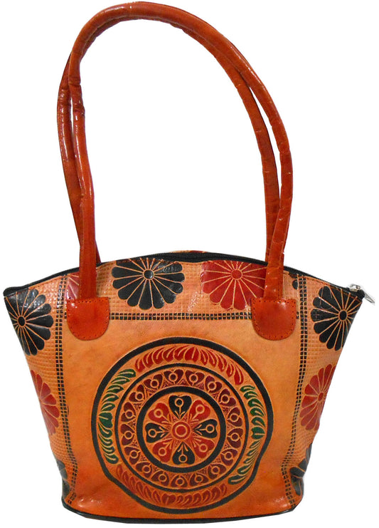 Circles Design Ethnic Hand Embossed Shantiniketan Leather Indian Shoulder Bag